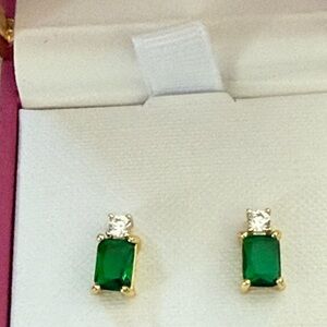 Emerald Green and Gold Rectangular Earrings
